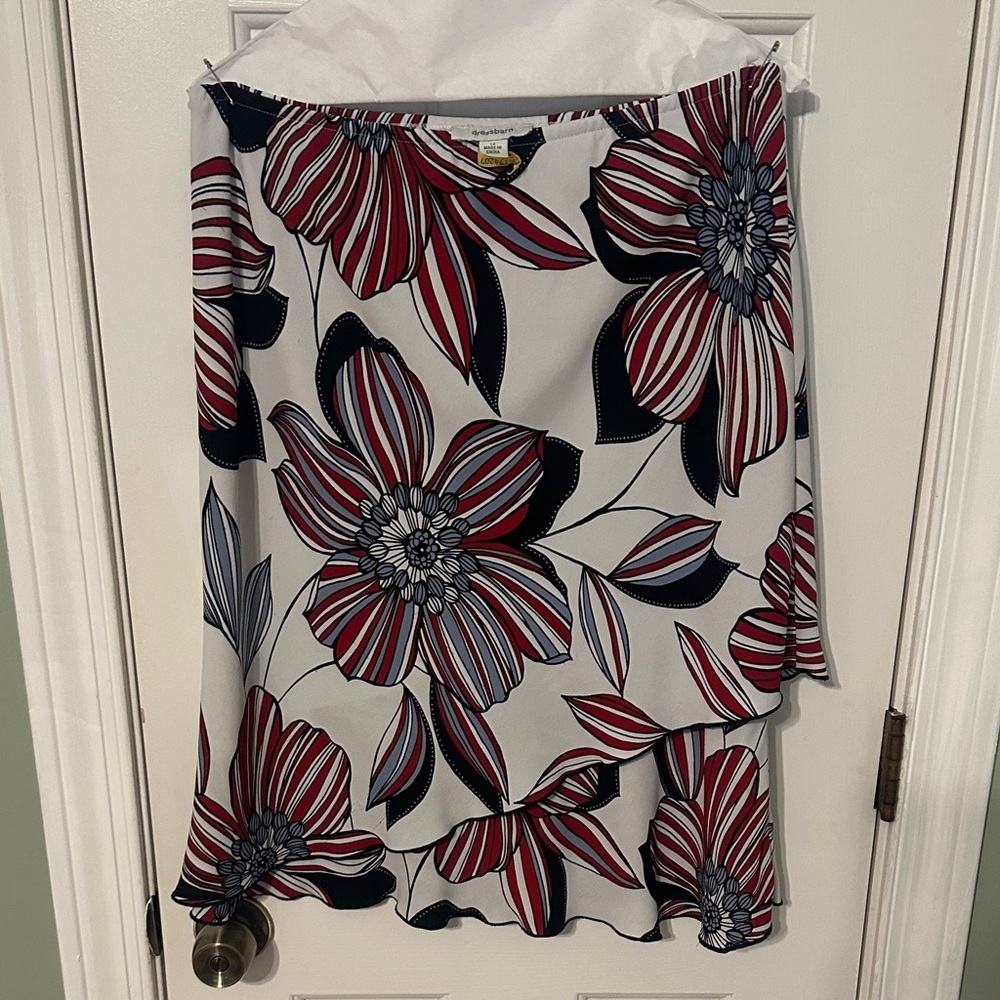 dressbarn Asymmetrical Skirt with Red and Black Floral Design